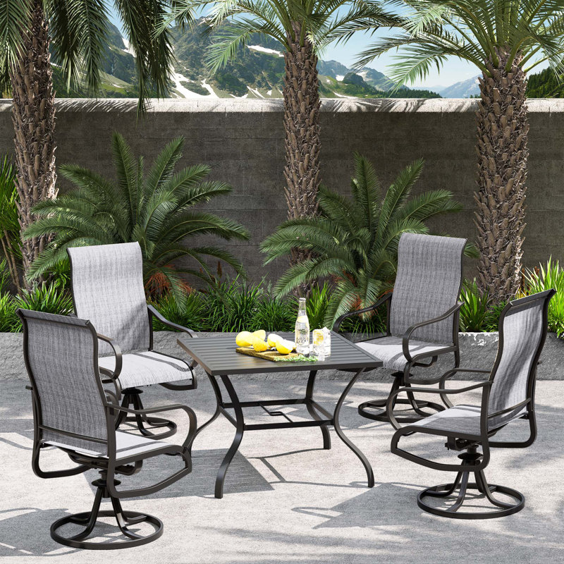 Lindie 4 - Person Outdoor Dining Table with Dining Swivel Chair Set, Dark Gray, 38" L x 38" W x 29" H