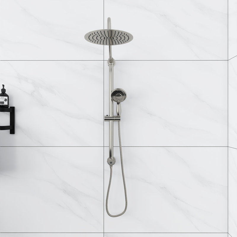 Système de douche rond moderne, pomme de douche à pluie avec douchette, ensemble de robinet de douche, Nickel brossé
