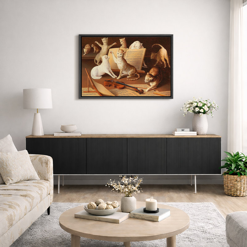 Chats jouant de la musique, art de la nature morte, images de la salle de musique, impression sur toile encadrée et giclée sur toile.