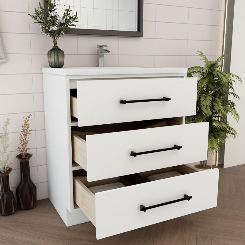 Victoria 29.5'' Single Bathroom Vanity with Acrylic Top, Gloss White