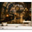 Papier peint mural autocollant et repositionnable, motif de train vintage et grande gare architecturale lumineuse, idéal pour le salon, la chambre ou la chambre d'enfant (175 cm H x 244 cm L).-1836441514