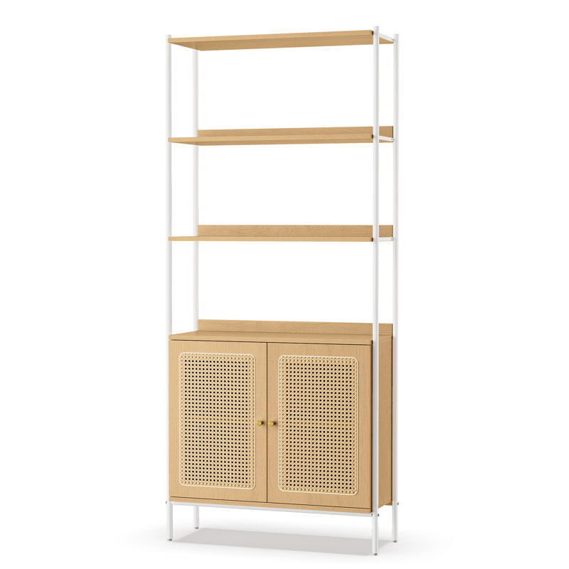 Aliyaan 174.7cm H x 76.4cm W Steel Etagere Bookcase, Oak Beige/Pearl White