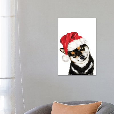 Christmas Black Shiba Inu by Big Nose Work - Wrapped Canvas Print