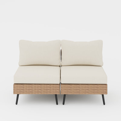 2 Person Armless Wicker Sofa Beige
