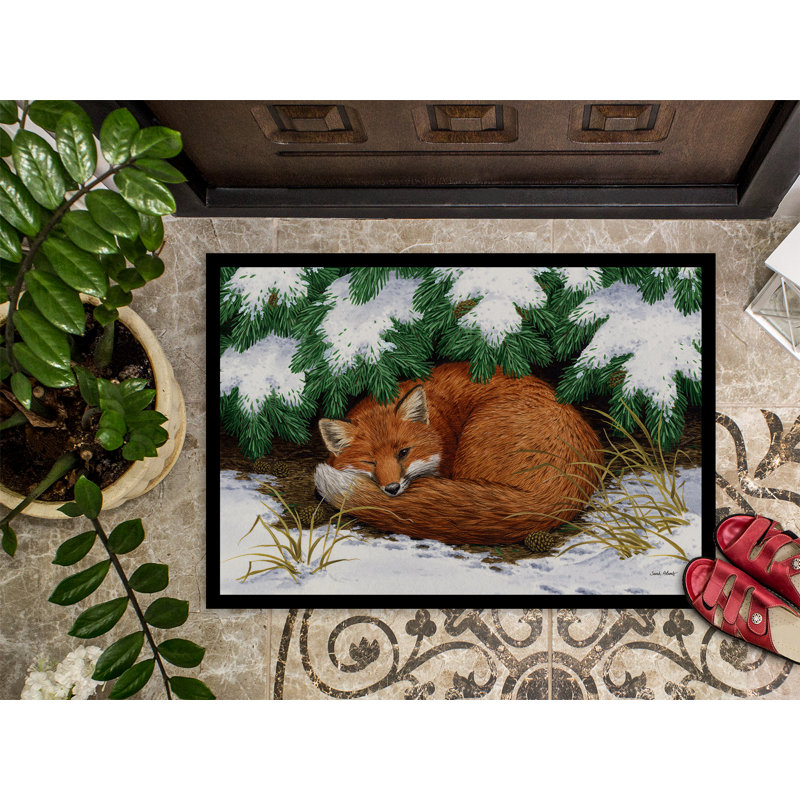 Tapis de porte d’extérieur anti-dérapant fox naptime, 1 pi 6 po x 2 pi 3 po