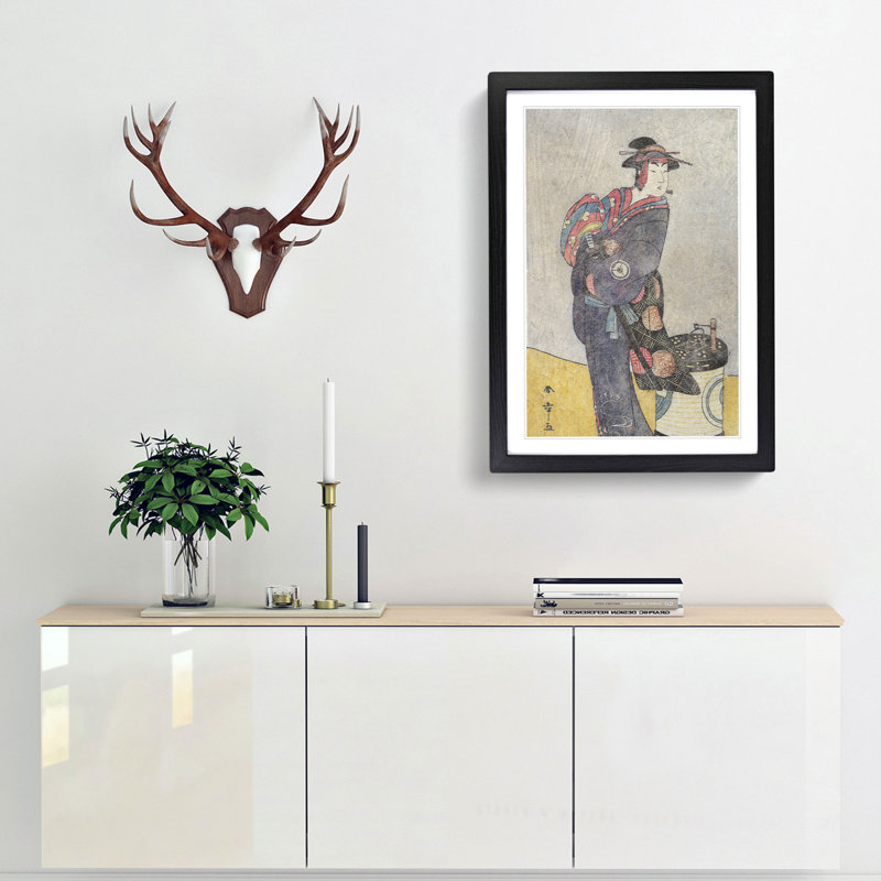 Fourth Iwai Hanshiro by Katsukawa Shunsho - Picture Frame Painting Print, 36cm H x 27cm W x 2cm D, Black Framed