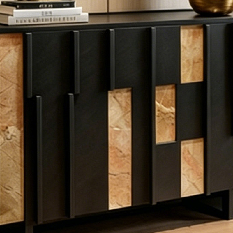 Nordic black vertical strip sideboard, 33.46" H x 55.11" W x 15.75" D