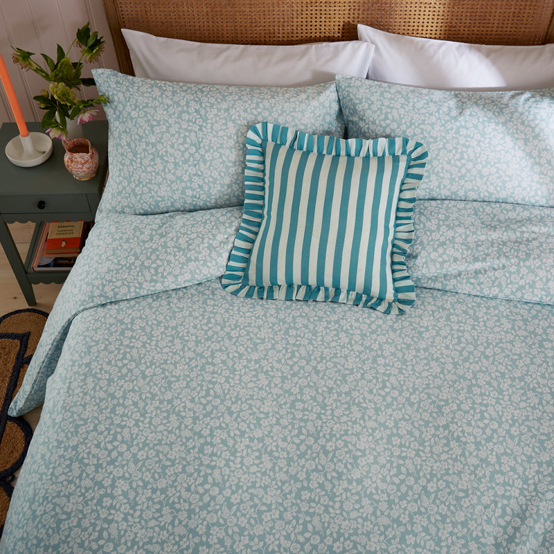 Rosebud Brushed Cotton Duvet Cover Set, Blue, Single Duvet Cover + 1 Standard Pillowcase