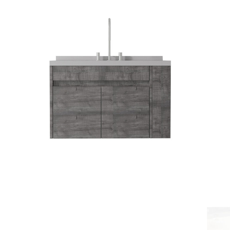Meuble-lavabo flottant avec lavabo, porte à fermeture en douceur et comptoir en marbre de culture durable pour salle de bain moderne