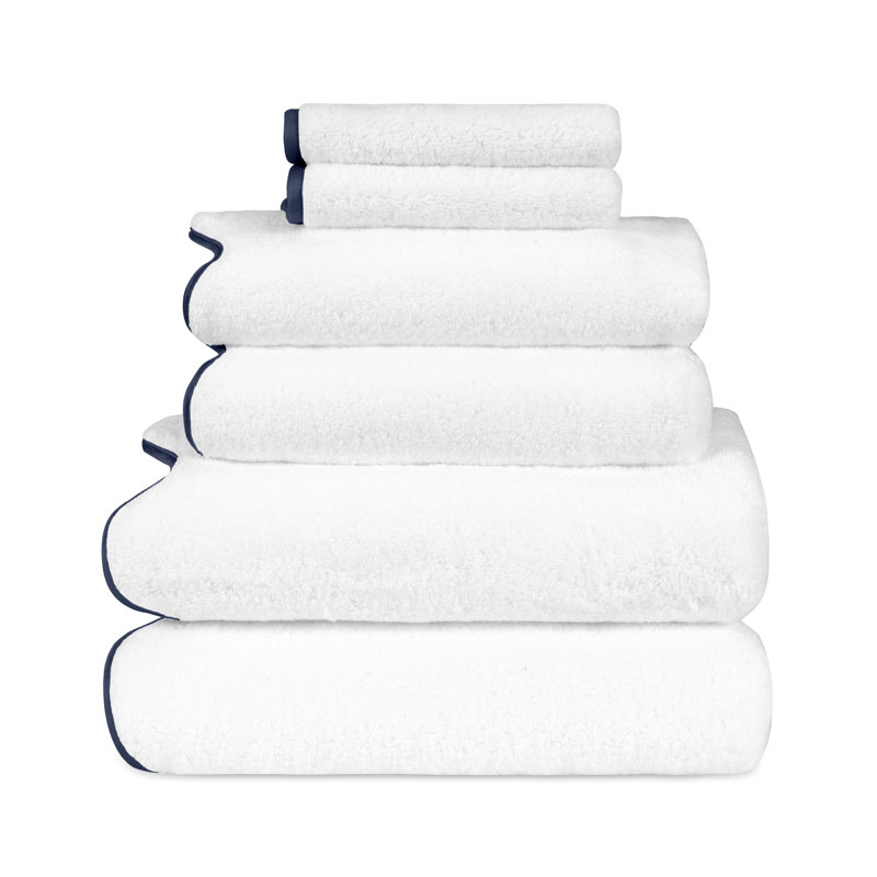Antalya 6 Piece Turkish Cotton Towel Set, White/Navy Blue