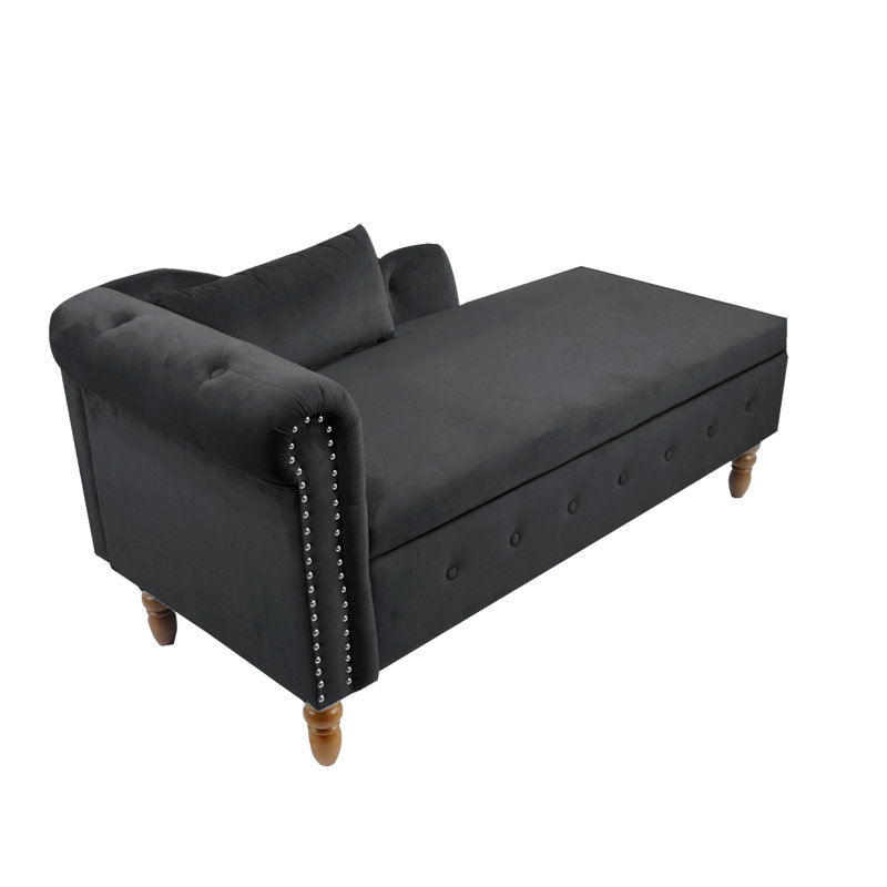 Kassidee Modern Upholstered Rolled Arm Chase Lounge for Sleeping, Black