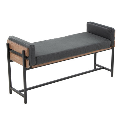 Banc 18 po avec métal noir, bois brun et similicuir noir