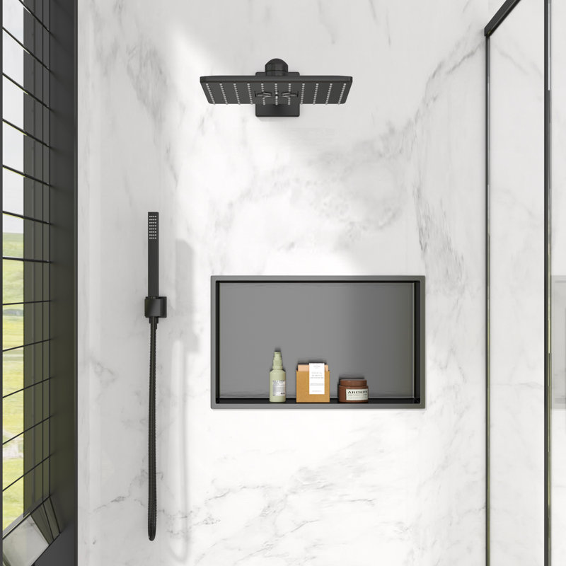 21'' W x 13'' H Bathroom Shower Niche, Stainless Steel Rectangular Wall Niche, Gunmetal Black, Gunmetal Black