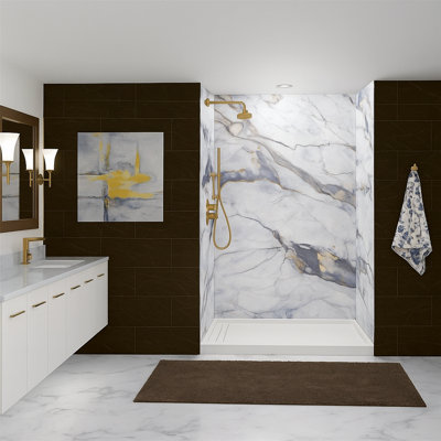 96” Waterproof SPC Shower Wall Panel Kit – 4-Piece Grout-Free Bathroom Surround  (36"x60"x96")