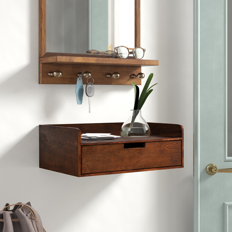Casiano Poplar Accent Shelf with Drawer, Walnut Brown