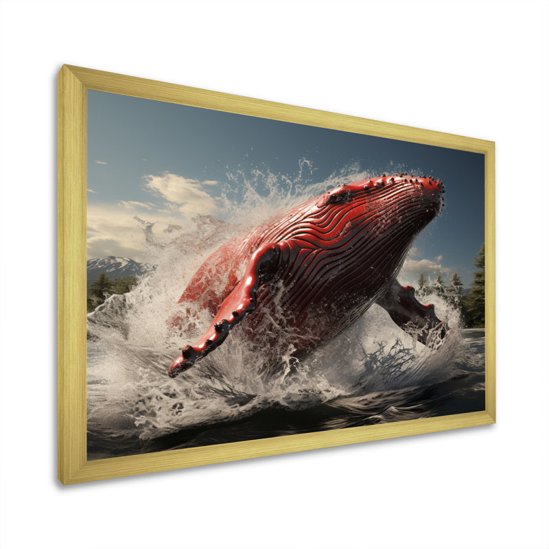 Impression sur toile encadrée, "Coastal baleines", Encadrement doré, H 16 po x l 32 po x P 1 po