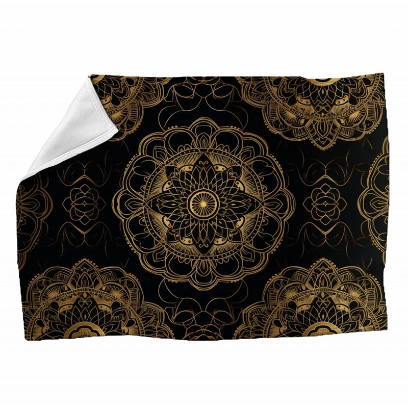 Couverture polaire à carreaux, Jeté, Floral, Noir / or