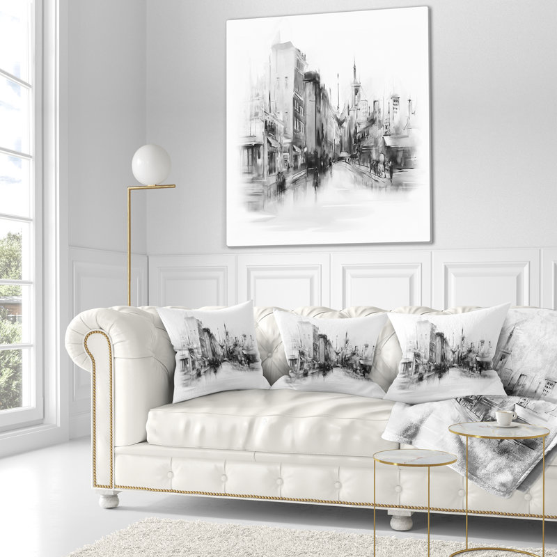Coussin de ville noir et blanc cityscape, 16 po x 1 po, Coussin décoratif