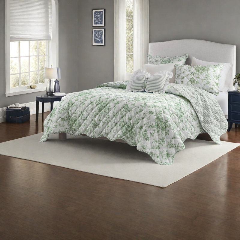 Reversible Green Bedding Sets, Full Queen Microfiber, Farmhouse Home Quilt