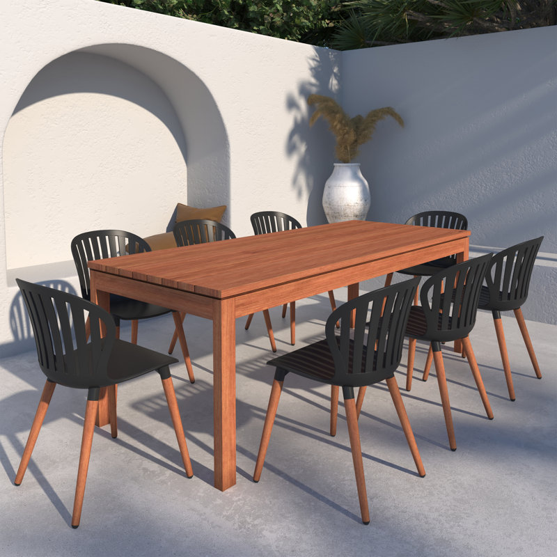 Anautica Outdoor Patio 9pc 100% FSC Certified Wood Dining Set, Black
