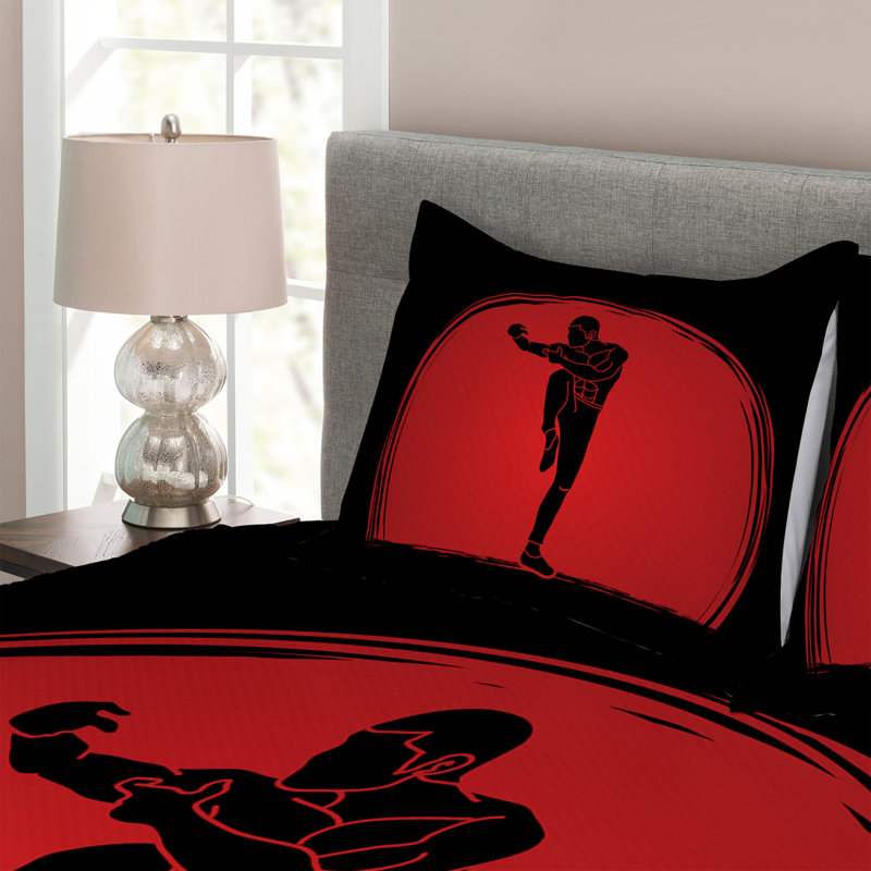 Abud-Aleem Red/Black Microfibre Bedspread Set, 220 x 264 cm