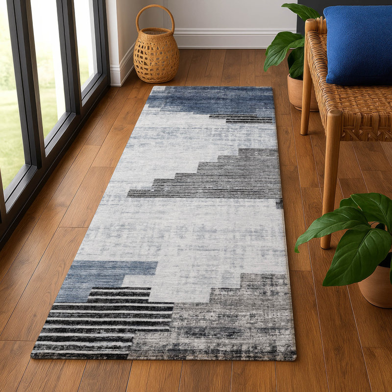 Premium Machine Washable Ashington AMF1829 Geometric Rug, Runner 2'3" x 7'6"