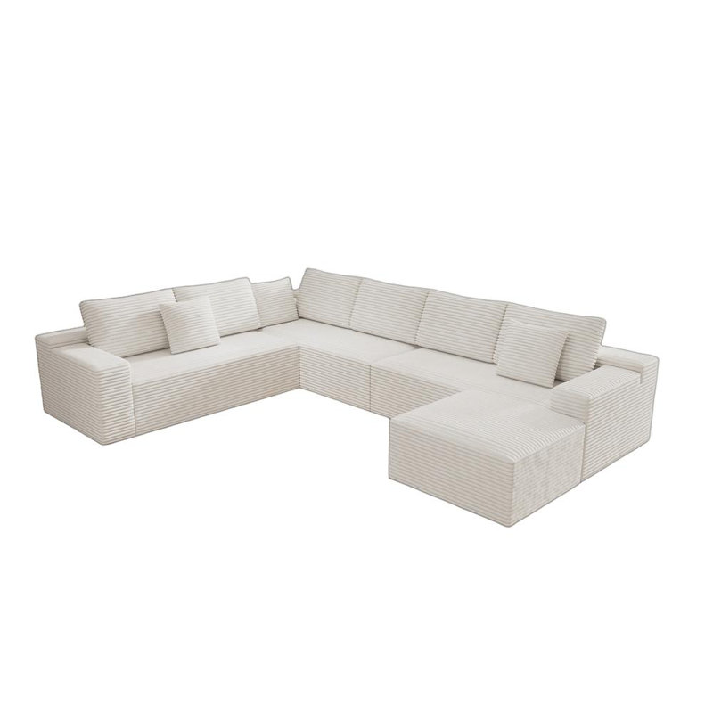 4 - Piece Corduroy Sectional, Right Hand Facing, White