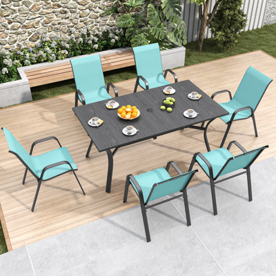 Ensemble de chaises de salle à manger d'extérieur - Siège large Capacité de 350 lb - Structure en métal Teslin imperméable et résistante à la rouille - Support lombaire ergonomique - Idéal pour la terrasse, le restaurant, la salle de banquet
