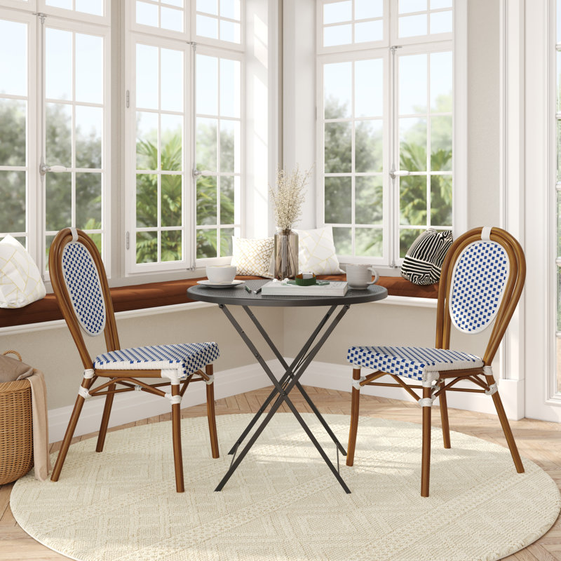 Chaises Paris empilables Cloquet, Blanc / marine / naturel, 2
