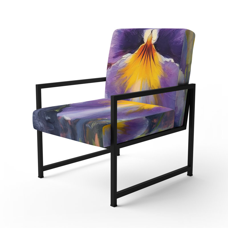 Brierly - Chaise rembourrée avec accents floraux jaune et mauve, Noir, noir, noir, noir
