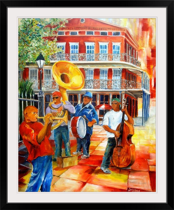 «Jackson Square Brass Band» par Aniella, reproduction d'art, H 28 po x l 24 po x P 1 po, Cadre noir