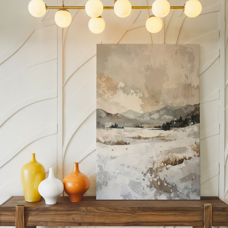 Toile, art mural abstrait, paysage d'hiver, scène de neige minimaliste dans des tons neutres, prêt à accrocher