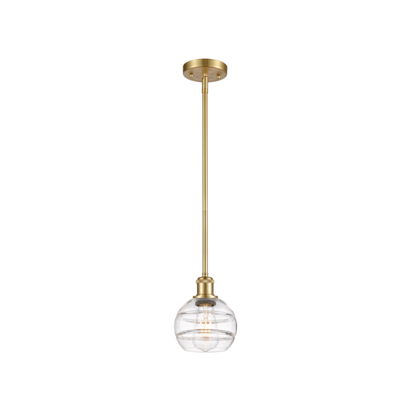 Luminaire suspendu avec tige 1 lumière Ballston Bienes-516-G556, H 7,88 po x l 5,88 po x P 5,88 po, Transparent, Or satiné