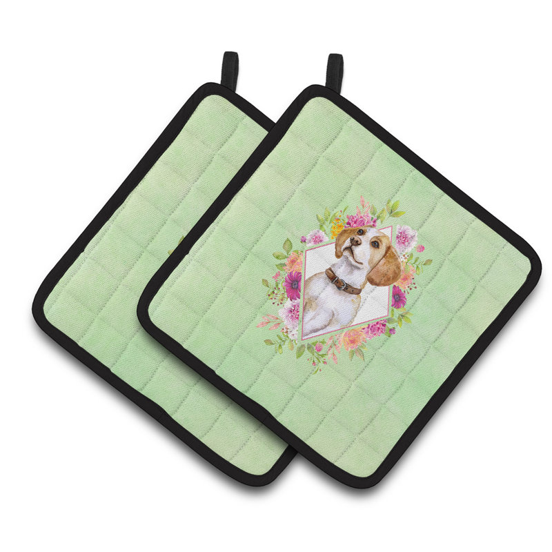 Ensemble de cuisinier poignée 2 pièces caroline trésors sheltie, Vert, Beagle