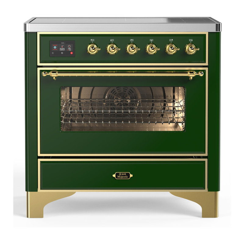Cuisinière à induction 36 pouces avec 6 éléments à induction en vert émeraude Majestic III Series (garniture laiton), Laiton