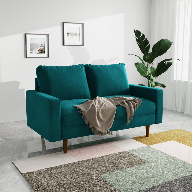 Merissa 58'' Velvet Square Arm Sofa Loveseat, Teal Blue Velvet