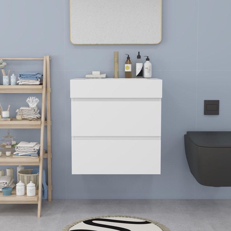 Meuble-lavabo moderne avec lavabo, Blanc, Blanc