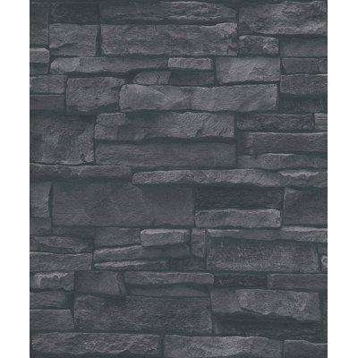 Rouleau de papier peint à motif de grès noir Bricks and More Collection