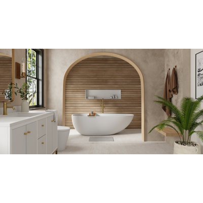 Baignoire autoportante en résine de trempage avec trop-plein et bonde Badeloft 72,8 po x 32,7 po BW-01-XL-G en blanc brillant