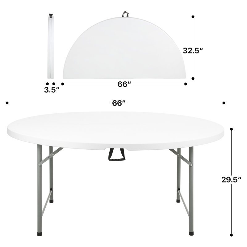 Table 11 pièces pliable en demi-table, L 66 po, Blanc / Gris / Noir