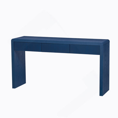 Rustic Console Table With 3 Fluted Drawers - Solid Wood Veneer Entryway Table Featuring Natural Wood Grain For Living Room, Hallway (Navy)