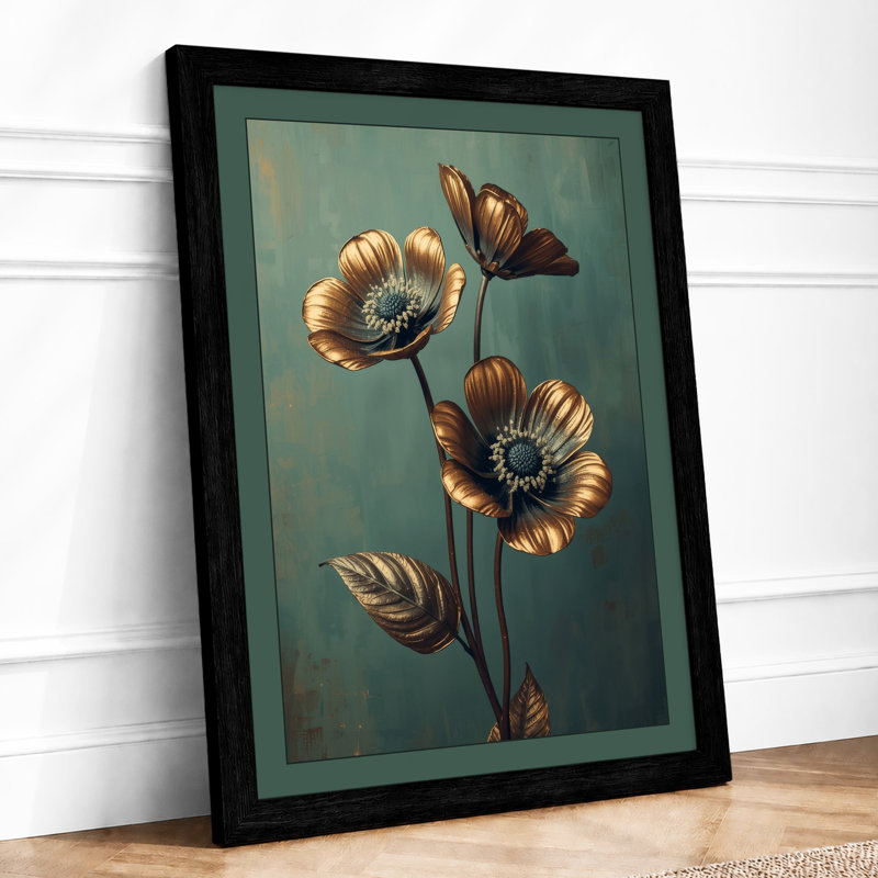 Single Stem In Gold Botanical - Print, A2 - 59.4 x 42.0 cm, Black