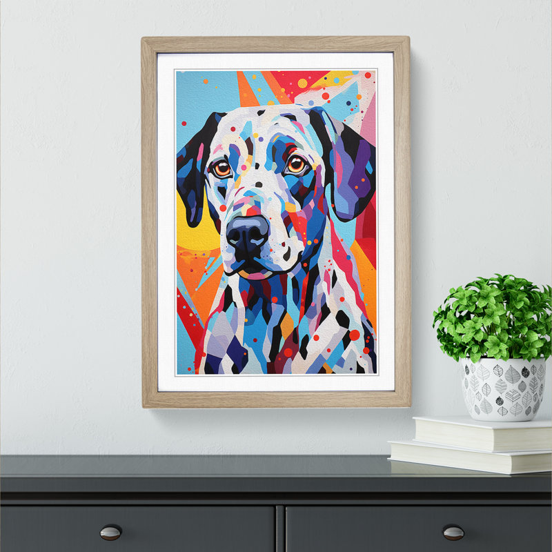 Dalmation Geometric No.2 - Single Picture Frame Print on Wood, Oak Framed, 64cm H x 46cm W