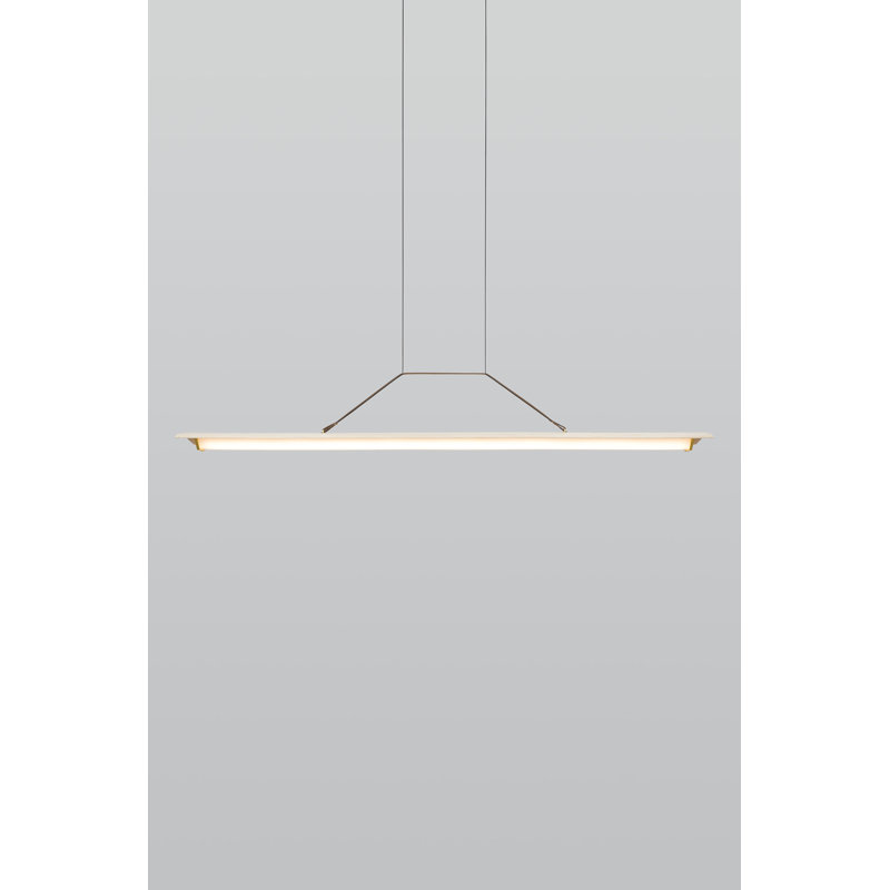 Penna Linear LED Pendant, 7.7" H x 40.5" W x 2.3" D, Brushed Brass/ White Washed Oak, 3500K Bright White Bulb Temp, 120V
