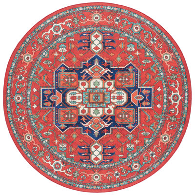 Wilhemina Orlando Felt/Velvet/Laminated Film Machine Washable Southwestern Rug in Red/Beige