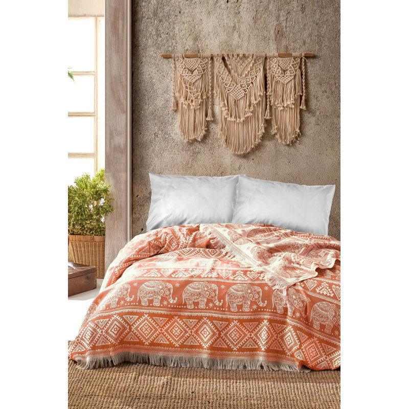 Isaias 100% Cotton Coverlet / Bedspread, Orange