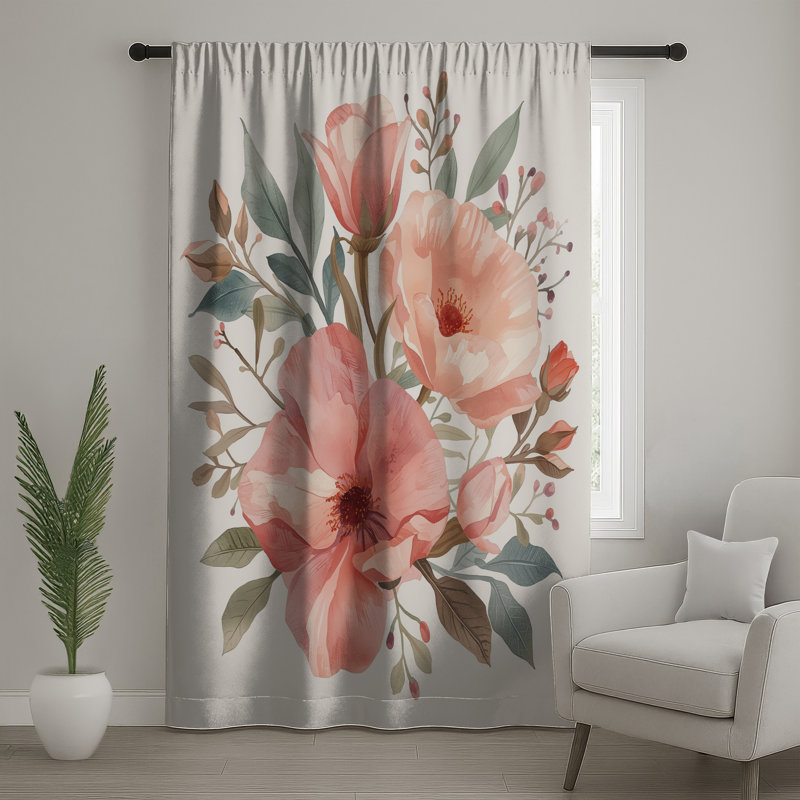 Pink Floral Bouquet Window Curtains, Flowers Sheer & Blockout Curtains - 1 Panel, Blockout, 50" x 92" - 1 Panel
