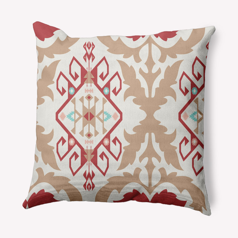 Ikat Reversible Throw Pillow, Red/Light Brown, 18" x 18"