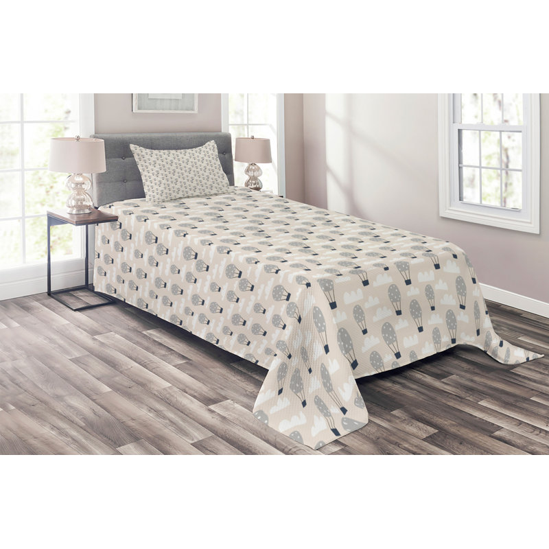 Polyester Floral Coverlet, Twin Bedspread + 1 Sham, Gray Floral