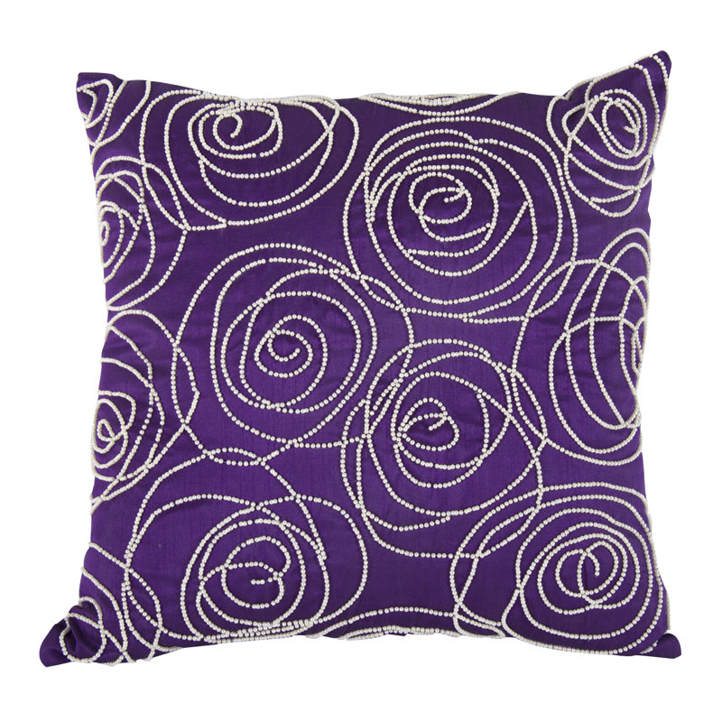 Beaded Cotton Throw Pillow, Purple